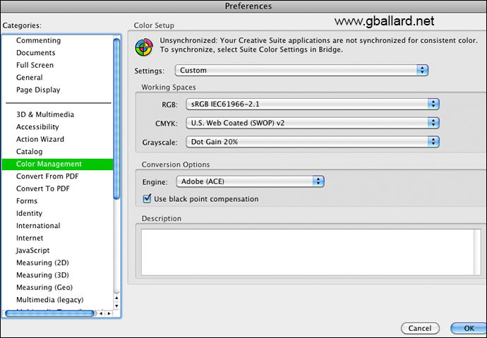 ACROBAT COLOR MANAGEMENT PREFERENCES