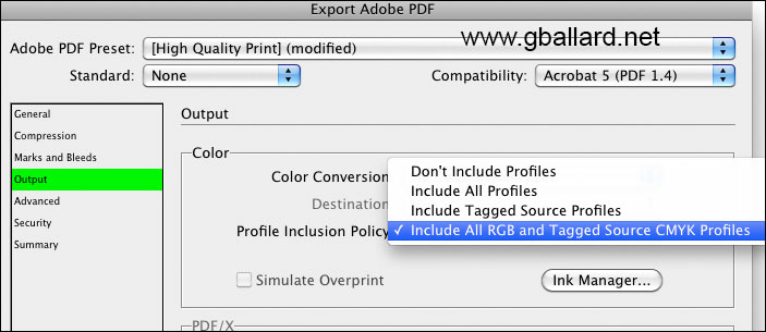 Include All RGB and Tagged Source CMYK Profiles